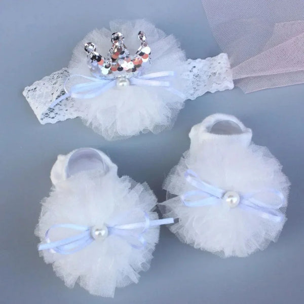 Soft Baby Headband Sock Set Comfortable Floor Socks Baby Crown Flower Headband Pink blue gold Children's Boat Socks