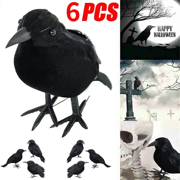 Realistic Artificial Crows Party Ornament Halloween Decorations 2023 Halloween Party Props Horror Crow Decoration 6pcs