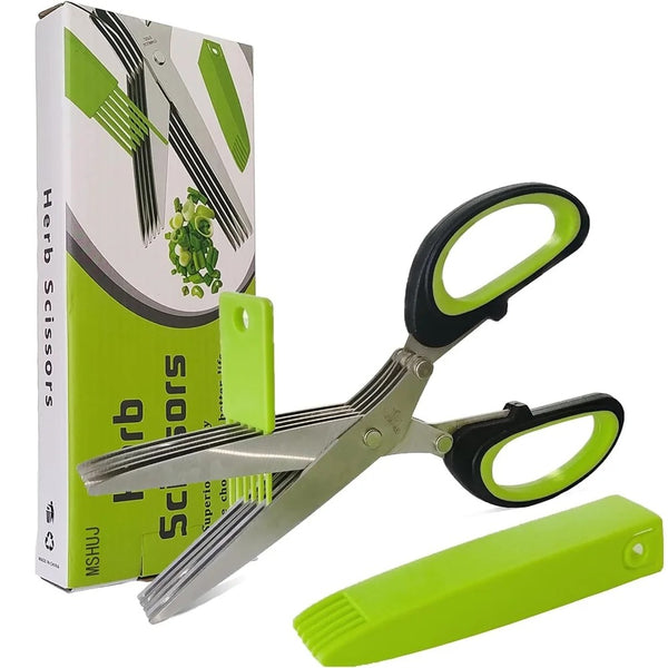 Multi-Layer Stainless Steel Kitchen Scissors – Green Onion & Herb Shears with Safety Cover for Vegetables and Meat kichen tool