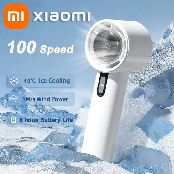 Xiaomi 100 Speed Ultra Quiet Handheld Fan USB Rechargeable Portable Mini Turbo Fan for Office and Travel with LED Indicator