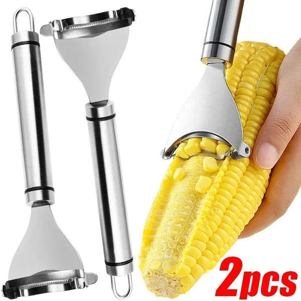Stainless Steel Corn Peeler Serrated Corn Stripper Peeler Kitchen Fruit Vegetable Gadget Tool Product name: 430 round tube corn shaver Material: Stainless steel Color: Silver Size: About 17.8*6cm Features: fast peeling, easy to use Quantity: 1/2pcs
