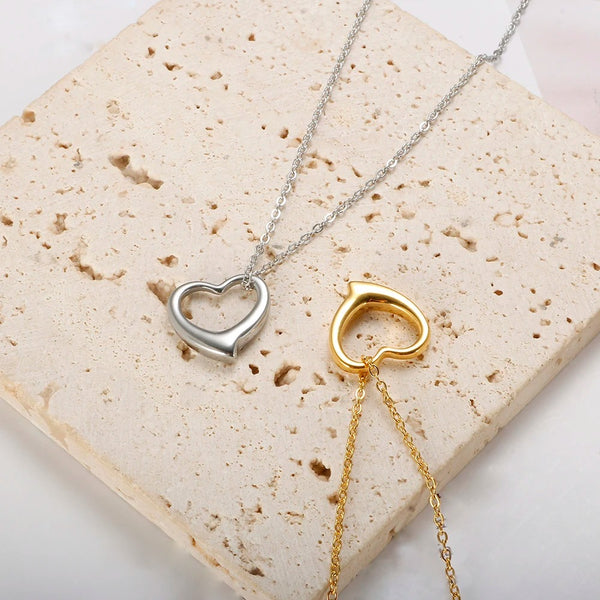 Trendy Stainless Steel Hollow Gold Color Love Heart Women Pendant Necklace for Girls Fashion Wedding Jewelry Gift